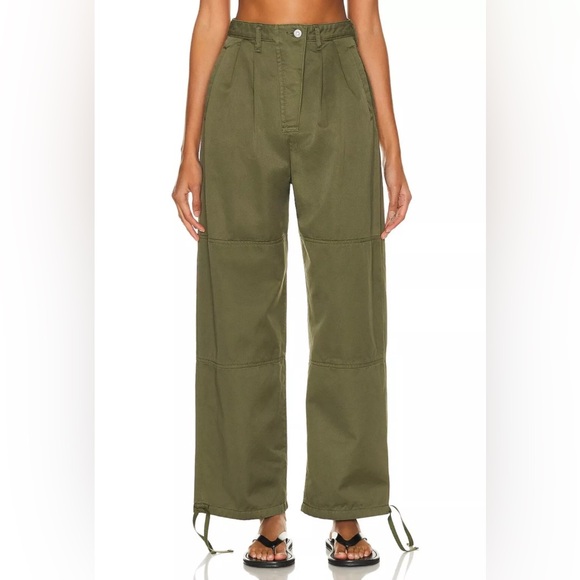 Moussy Pants - Moussy Olive Green Wide Leg Utility Pants